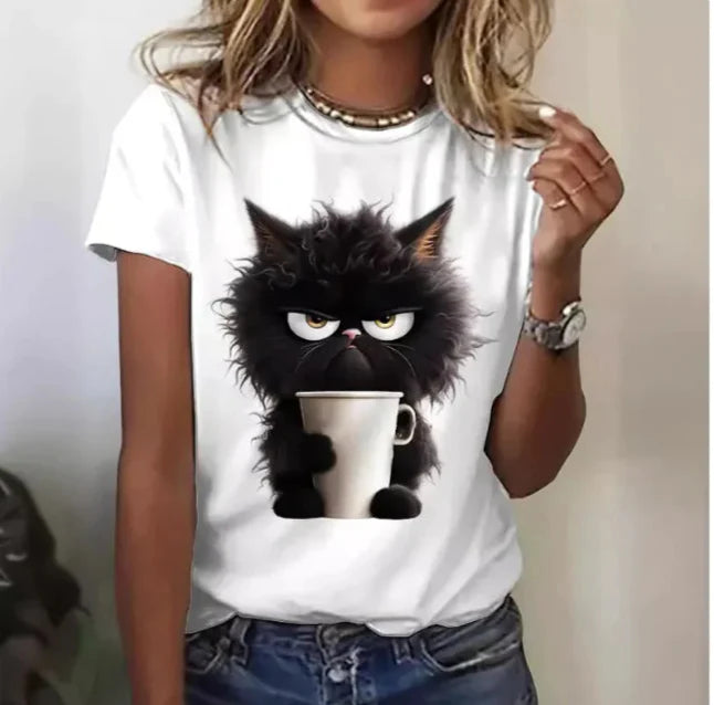 grumpy cat t-shirt drinking coffee