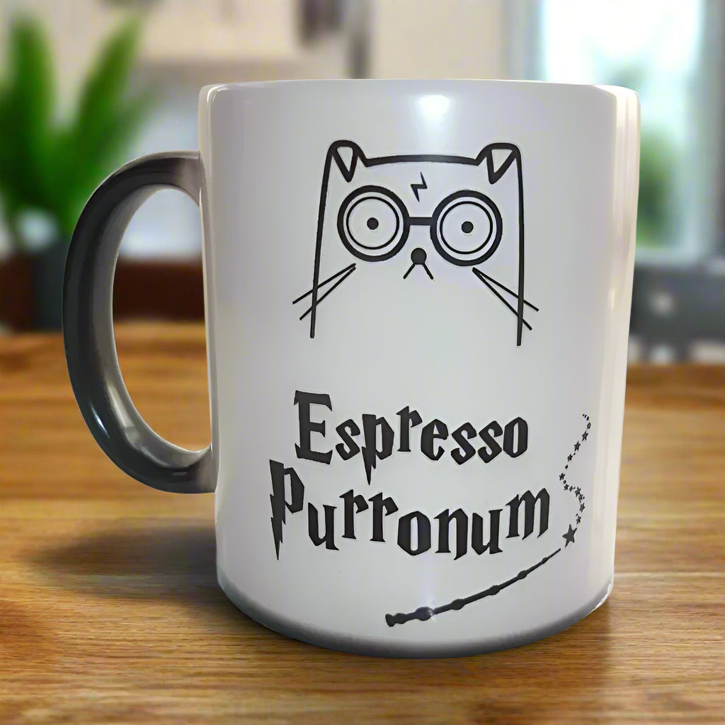 Harry Potter themed cat mug saying Espresso Purronum